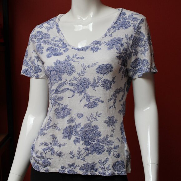 Cynthia Rowley Blue Floral Linen Shirt - Picture 3 of 10